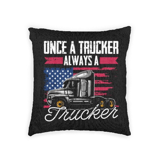 Truck Driver Us Flag Old Man Trucker Woven Pillows