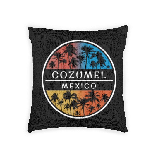 Cozumel Mexico Stylish Vacation Souvenir Palm Tree Woven Pillows