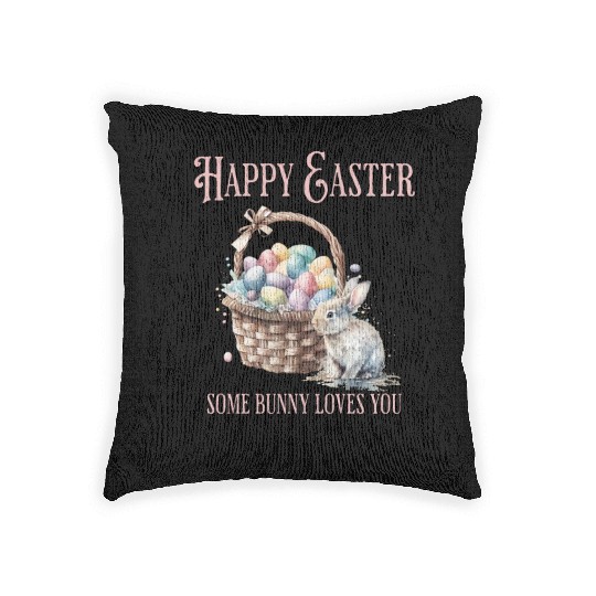Happy Easter Bunny Colorful watercolor Easter Egg Woven Pillows
