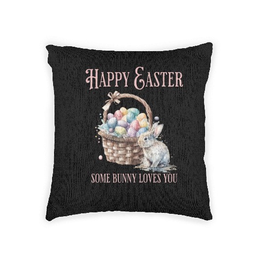 Happy Easter Bunny Colorful watercolor Easter Egg Woven Pillows