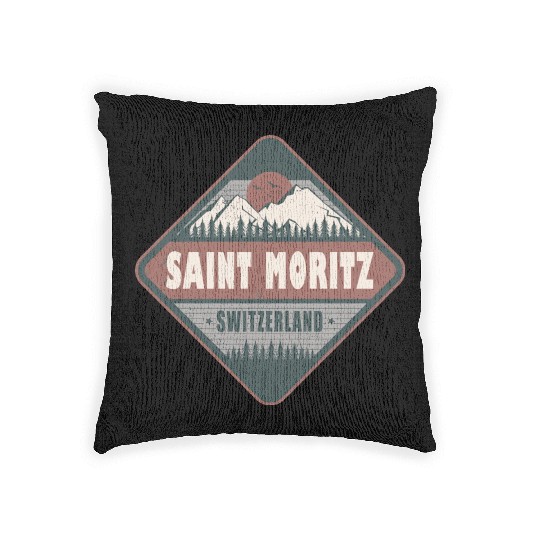 Saint Moritz Switzerland Vintage Hiking Design Woven Pillows