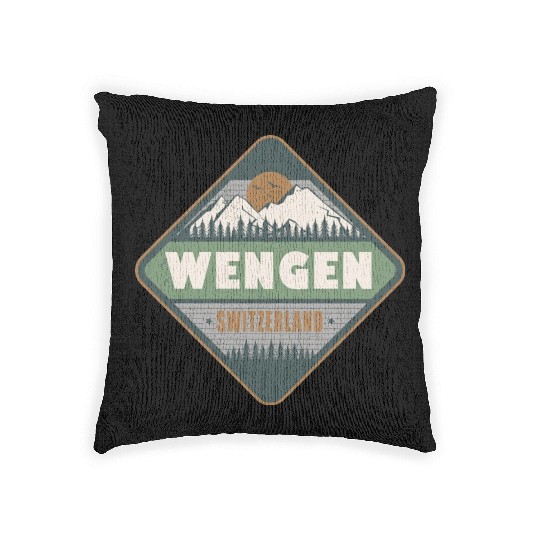 Wengen Switzerland Vintage Hiking Design Woven Pillows