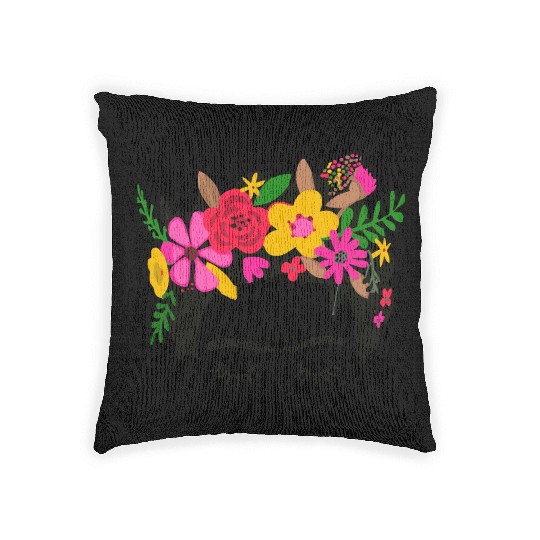 Frida Kahlo Illustration Floral Boho Style Mexican Woven Pillows
