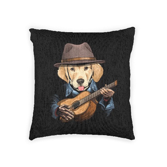 Labrador Retriever Playing Guitar Dog Lover Guita Woven Pillows