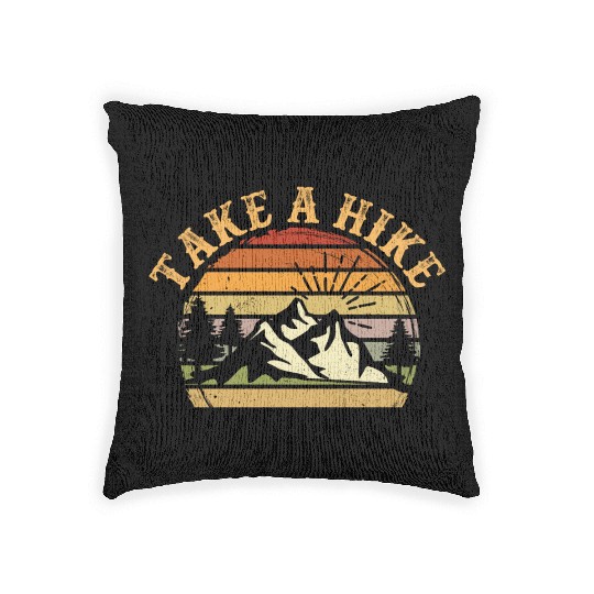 Take A Hike Retro Hiker Outdoors Camping Nature Woven Pillows