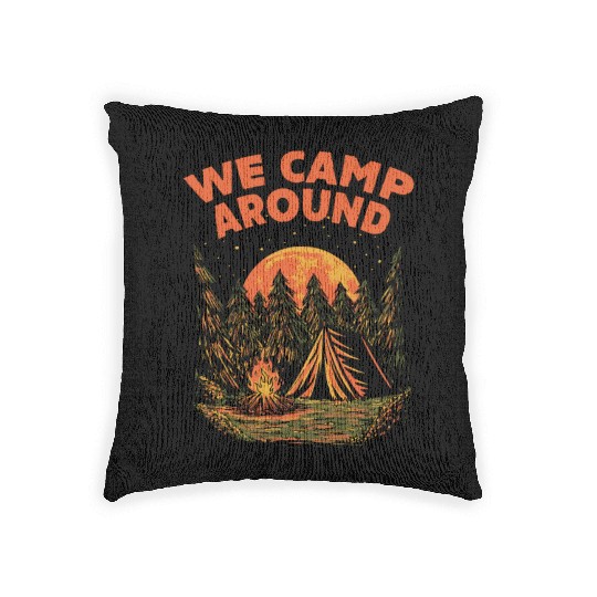 We Camp Around Summer Camping Tropical Camper Hiki Woven Pillows