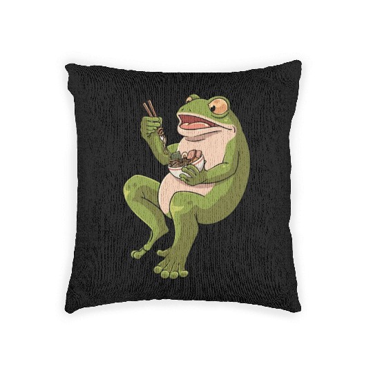 Toad Frog eating Ramen Soup Design for a Frog Woven Pillows
