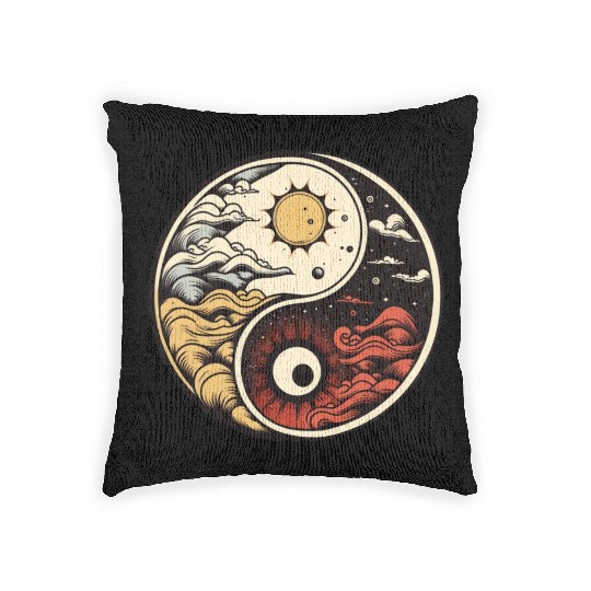 Sun and moon yin yang Woven Pillows