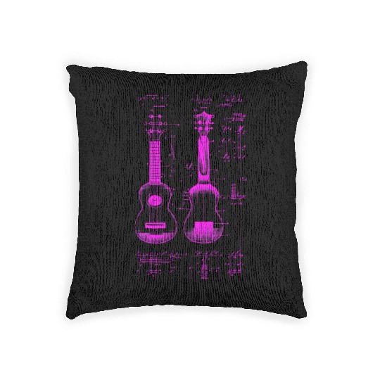Ukulele Leonardo Da Vinci Sketch Blueprint Woven Pillows