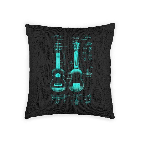 Ukulele Leonardo Da Vinci Sketch Blueprint Woven Pillows