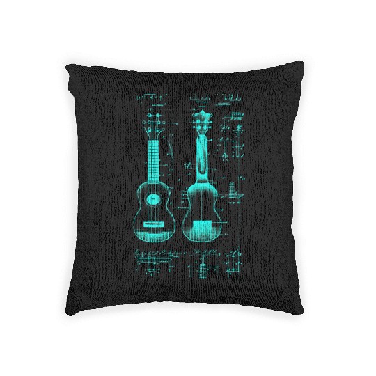 Ukulele Leonardo Da Vinci Sketch Blueprint Woven Pillows