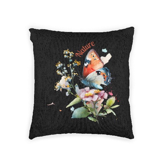 Nature and Butterflies - Watercolor Flowers Woven Pillows