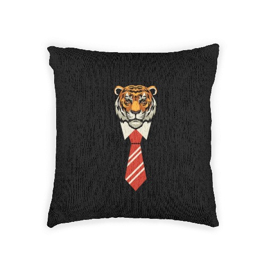 Orange Red Beige Colorful Tiger With Tie Woven Pillows