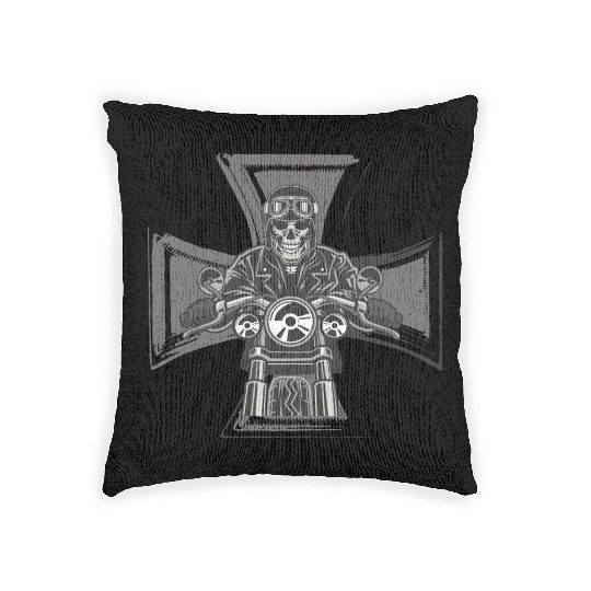 Biker Cross Motorcycle Emblem Skeleton Woven Pillows