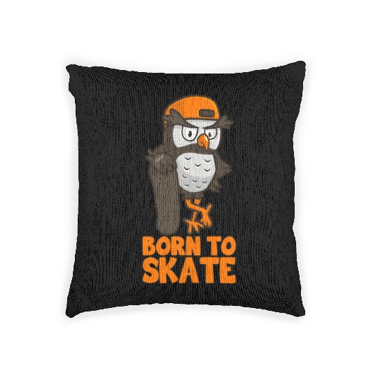 Born To Skate Owl Skateboarder Skate Skateboarding Woven Pillows