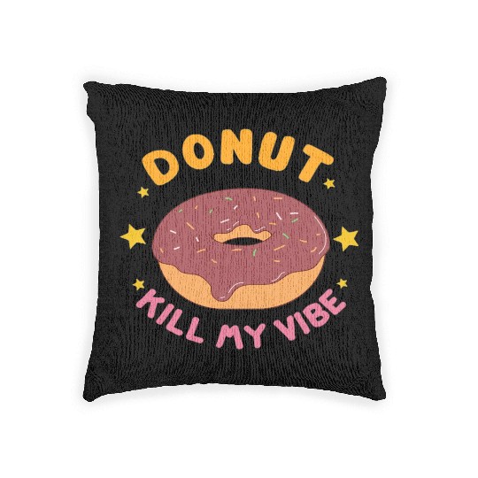Brown pink sweet donut , Donut teaser , cartoon Woven Pillows
