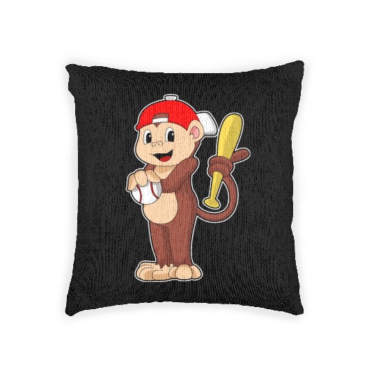Monkey At Baseball With Baseball Bat Woven Pillows