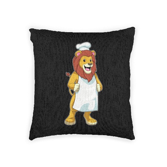 Lion As Cook With Chef Hat Cooking Apron Woven Pillows