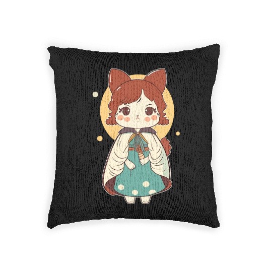 Cat Art Japanese Cat Girl Woven Pillows