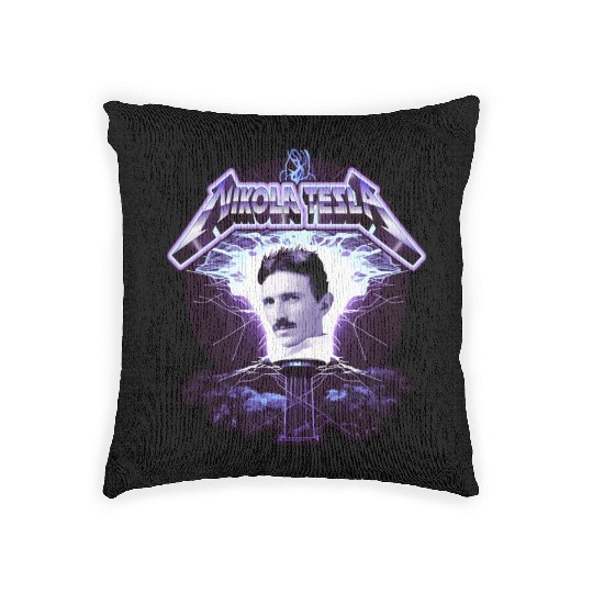 Nikola Tesla Heavy Metal Electricity by gnarly Woven Pillows