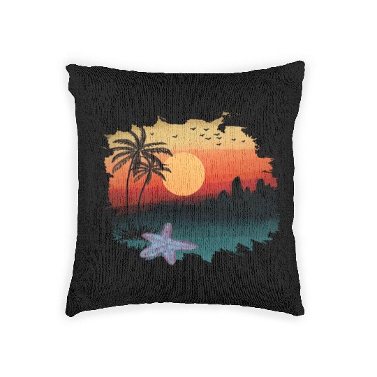 Beach Sunset Watercolor Design Sublimation Art 1 Woven Pillows