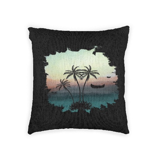Beach Sunset Watercolor Design Sublimation Art 3 Woven Pillows
