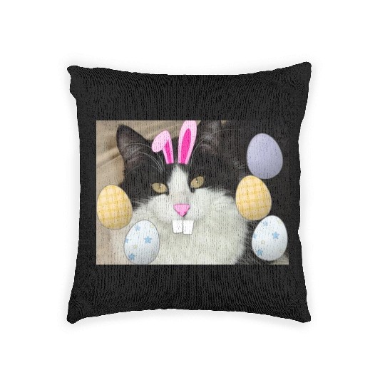 Easter Bunny Cat Face Decor Woven Pillows