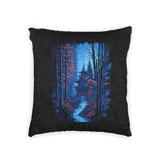 Japanese Temple in a Bamboo Forest Woven Pillows