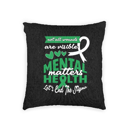 May Green Mental Health Awareness End Stigma Woven Pillows