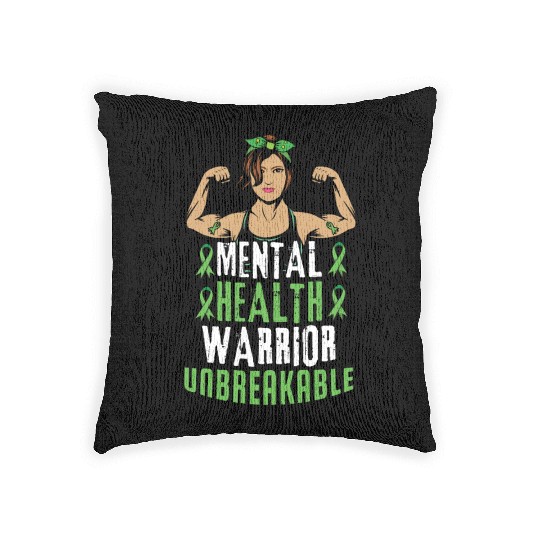 Green Mental Health Warrior Awareness Month Woven Pillows