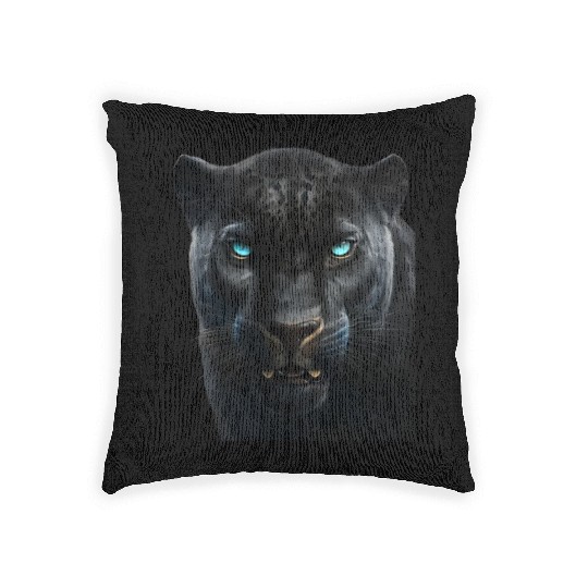Black panther with blue eyes design wild animal Woven Pillows