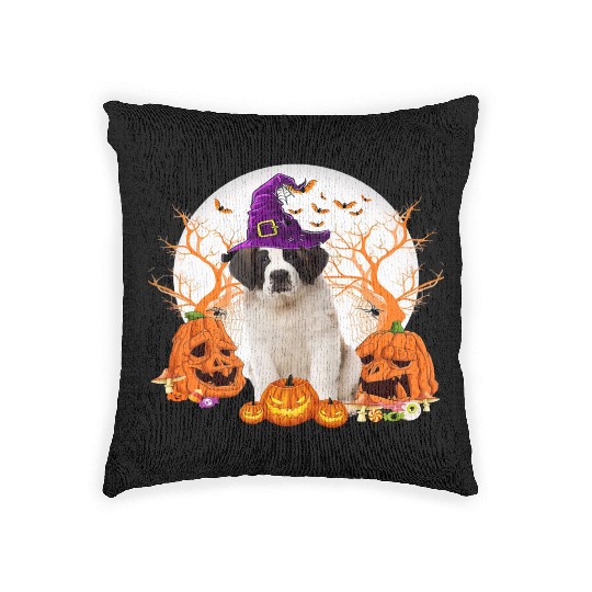 Dog Halloween Saint Bernard Dog Jack O Lantern Woven Pillows