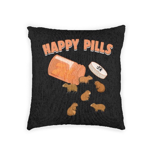 Happy Pills Capybara Funny Capibara Lover Humor Woven Pillows