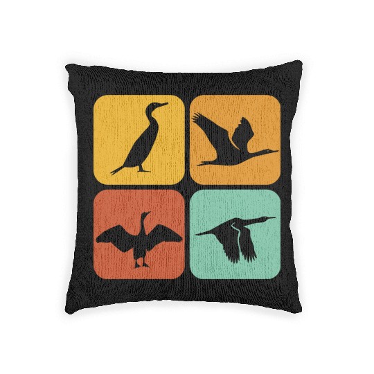 Retro Cormorant Birds I Aesthetic I Cormorant Bird Woven Pillows