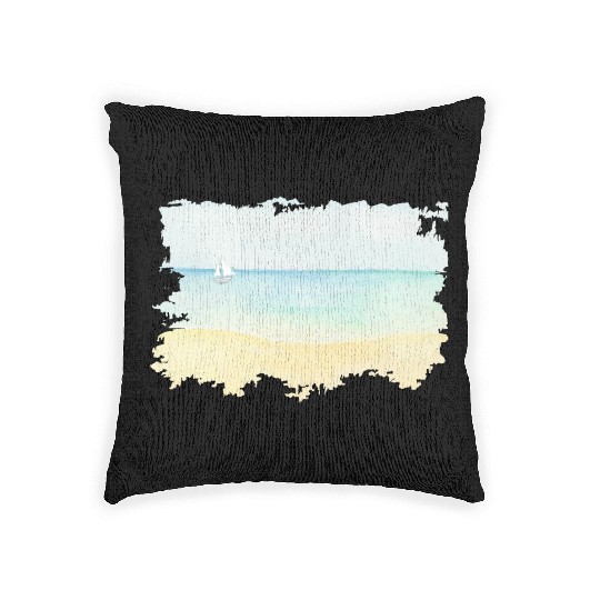 ocean waterpainting summer fresh blue ocean waves Woven Pillows