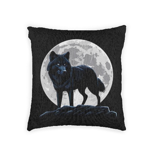 Wolf howling at the moon graphic Woven Pillows