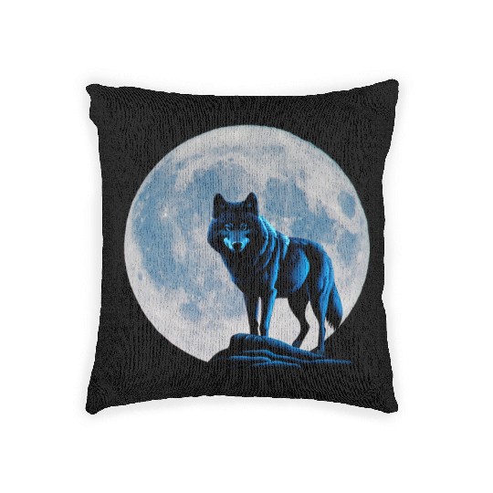 Wolf howling at the moon graphic Woven Pillows