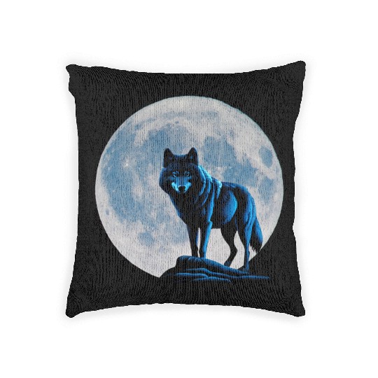 Wolf howling at the moon graphic Woven Pillows
