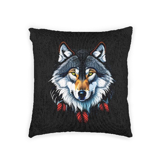 Wolf howling at the moon graphic Woven Pillows