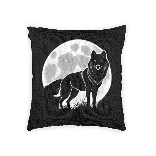 Wolf howling at the moon graphic Woven Pillows