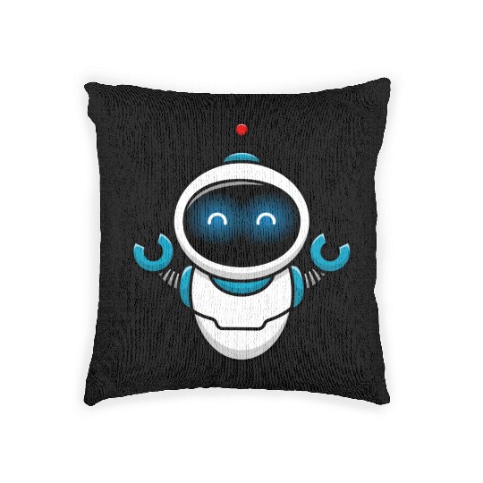 Cute Robot Cartoon Vector Icon Illustration Woven Pillows