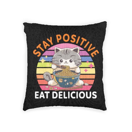 Stay positive Eat delicious Japanese Style Woven Pillows