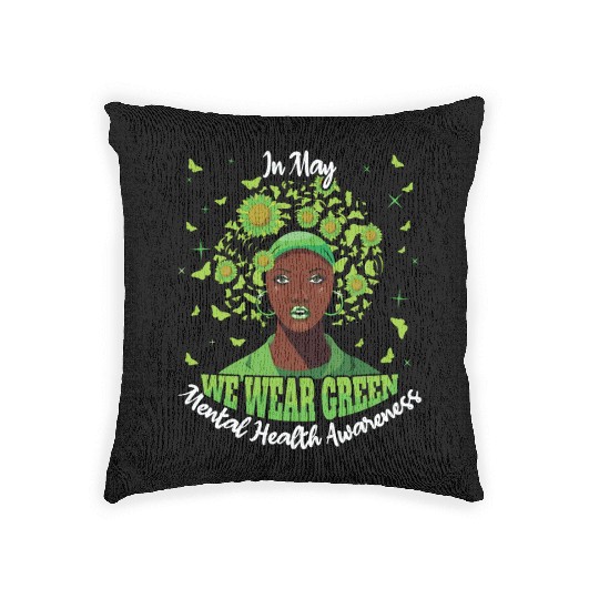 Butterfly May Green Mental Health Awareness Month Woven Pillows