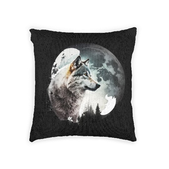 Wolf Moonlight Forest Wild Werewolf Watercolor 1 Woven Pillows