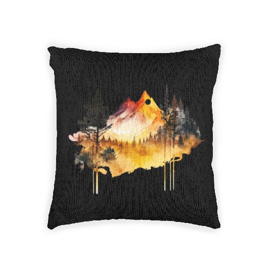 Watercolor Mountains Nature Hiking Explore Wild 6 Woven Pillows