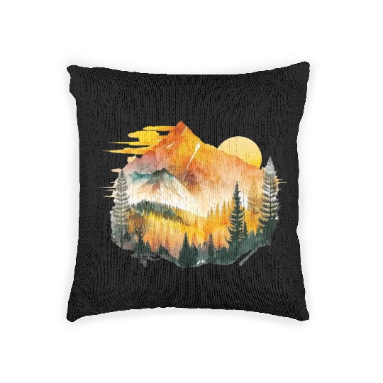 Watercolor Mountains Nature Hiking Explore Wild 3 Woven Pillows