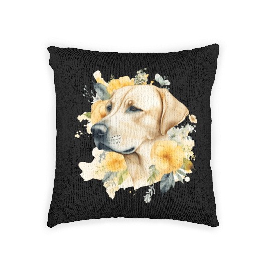 Yellow Lab Dog Watercolor Floral Woven Pillows
