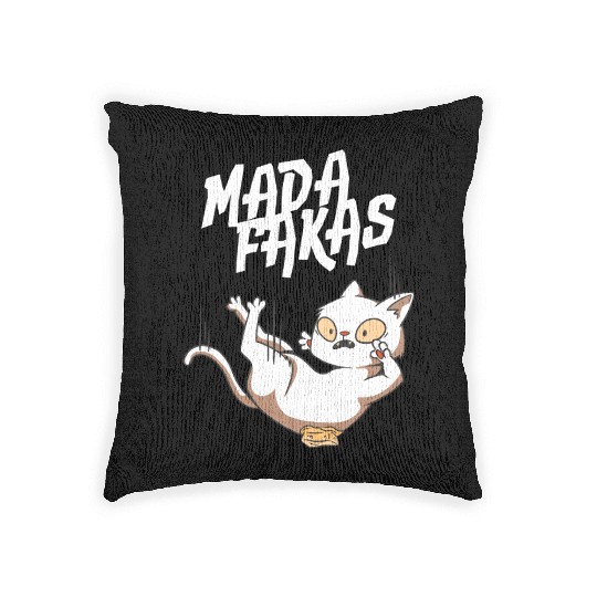Clumsy Cat I Madafakas I White Cat Woven Pillows