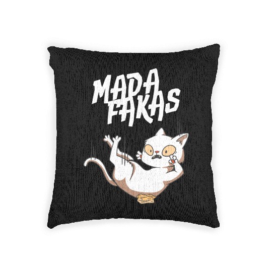 Clumsy Cat I Madafakas I White Cat Woven Pillows