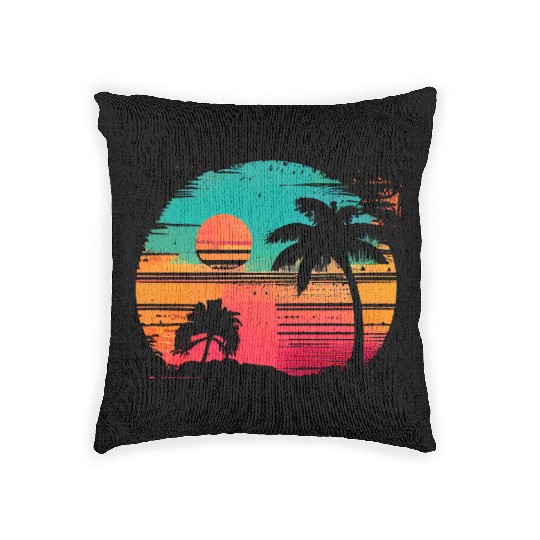 Vintage Retro Sunset Watercolor Beach Vacation 8 Woven Pillows